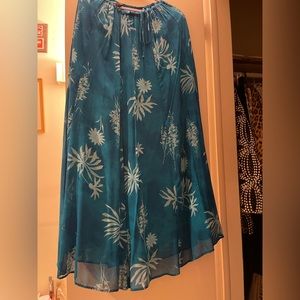 Tropical turquoise long flowy skirt